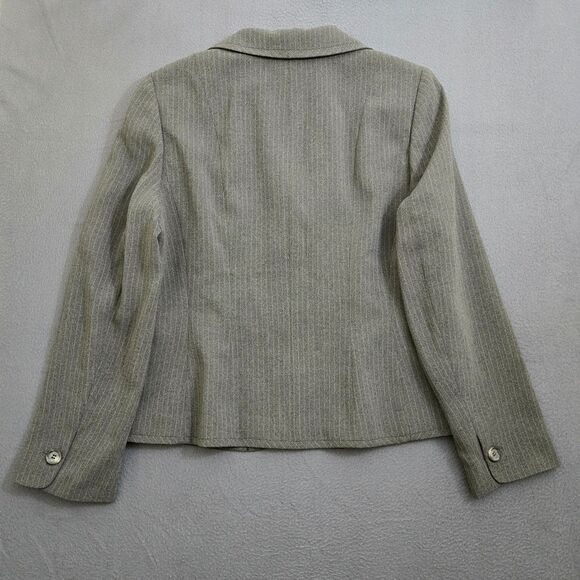 Ann Taylor Women 10P Gray Pinstriped Button Up Notch Suit Blazer - Picture 2 of 11